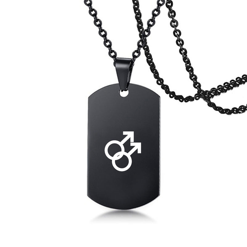 Edelstahl LGBT ID Halskette Schmuck Gravieren Gay Lesbian Transgender Symbol Hundemarken Halsketten für Männer Frauen