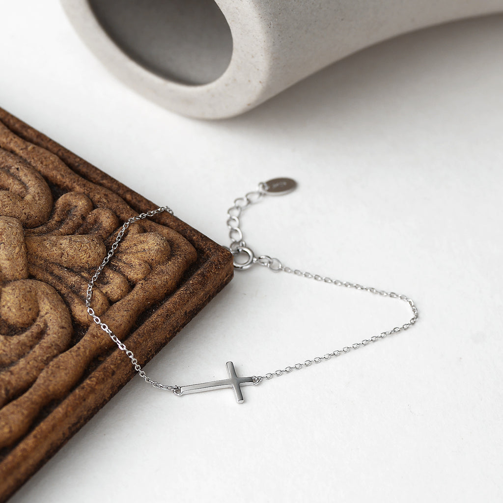 Pulsera de Cruz de Plata de Ley S925, Accesorios Sencillos que Combinan con Todo