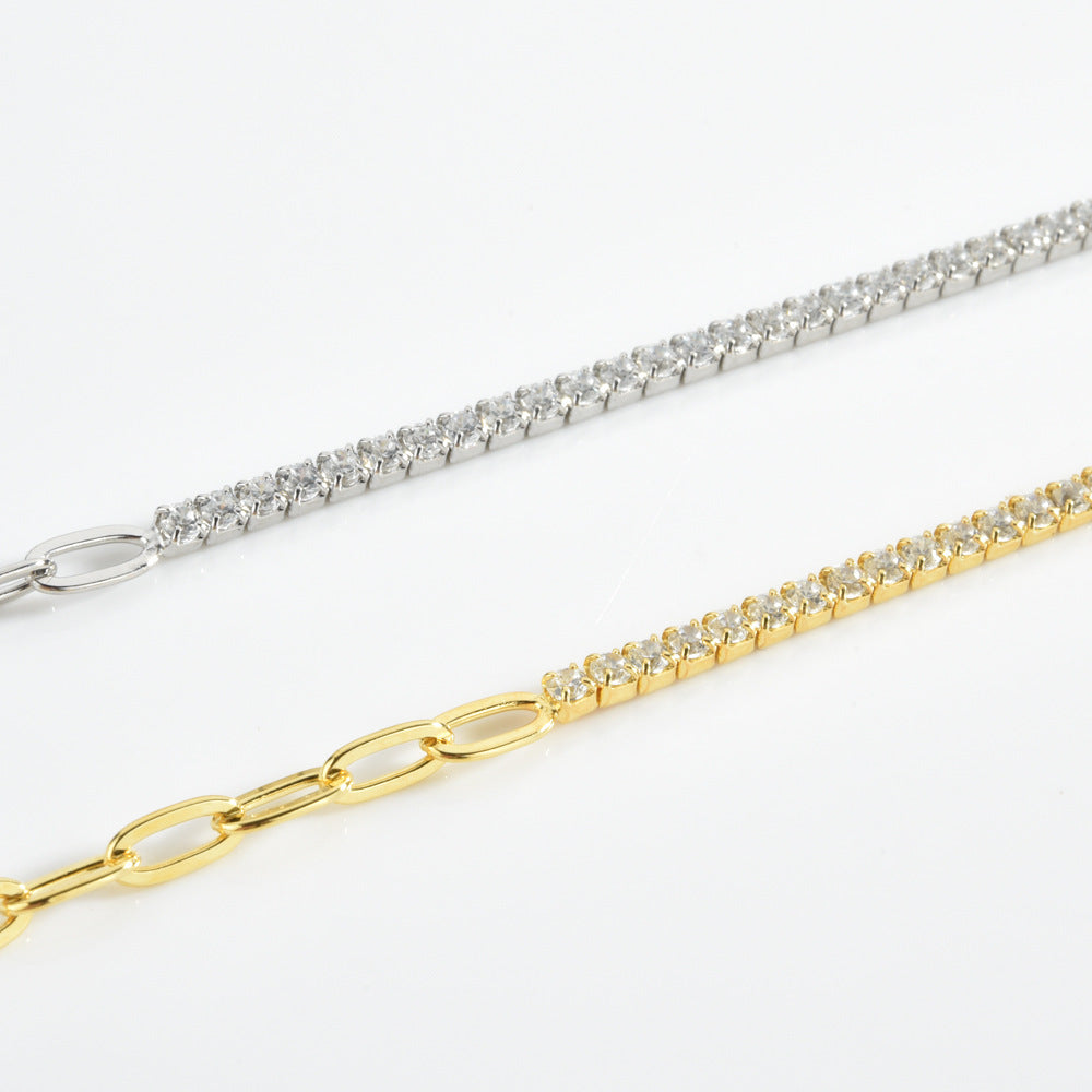 S925 Sterling Silver Diamond Stitching Adjustable Bracelet