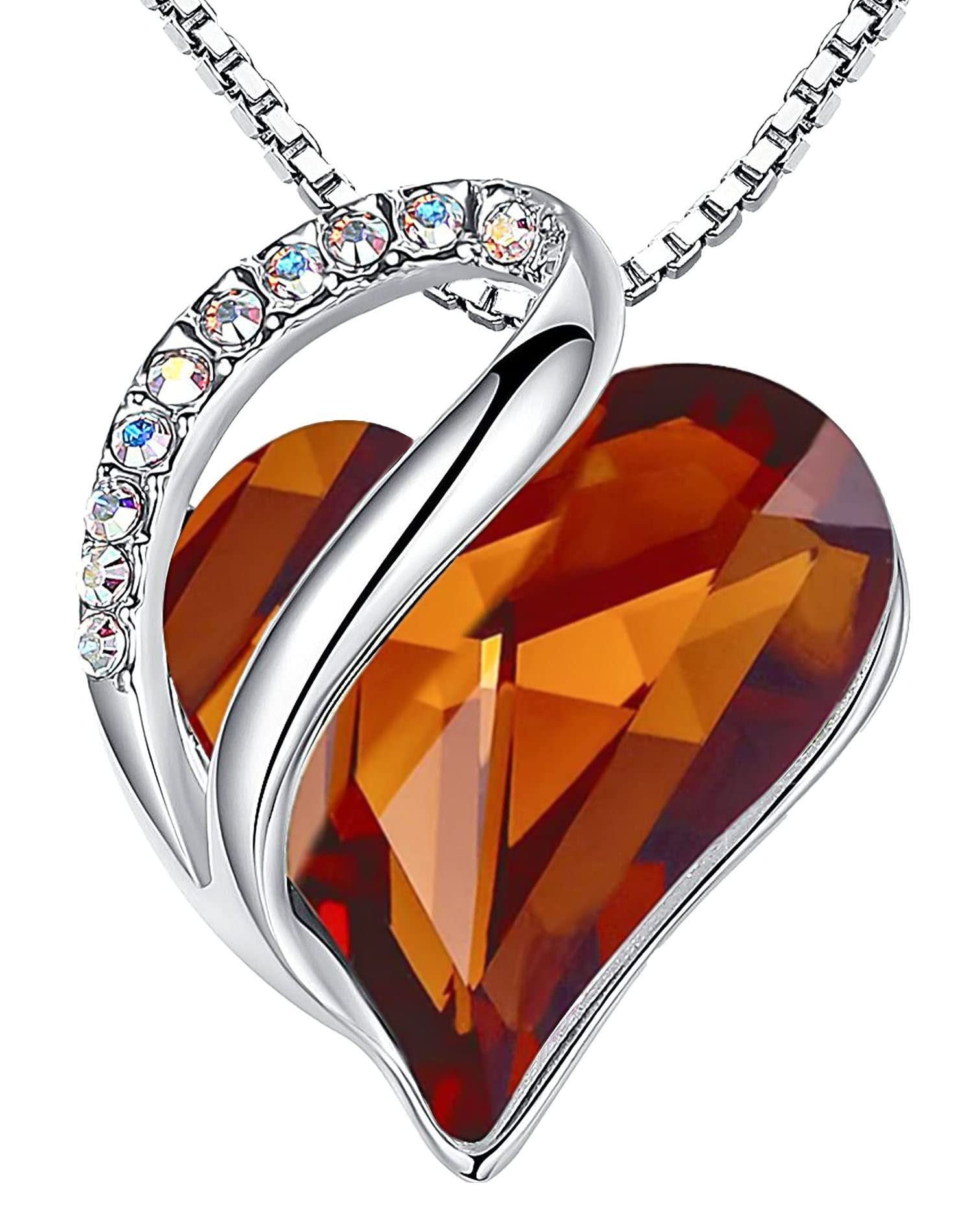 Sterling Silver Geometric Heart Shape Colorful Crystal Pendant Necklace For Women