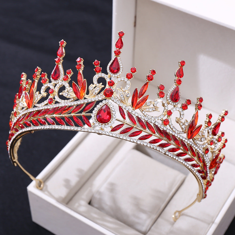 Conjunto de aros para el cabello de boda, corona barroca grande de cristal