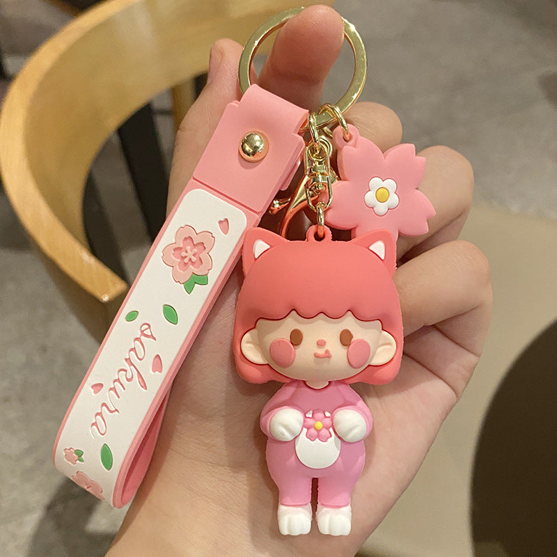 Nuevos Llaveros con Diseño de Muñeca de Niña con Flores de Cerezo