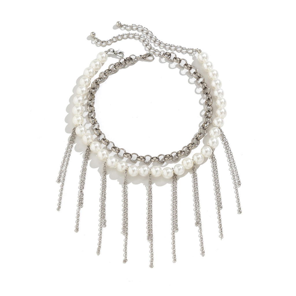 Perlenquaste Lustiges Design Doppellagige Retro-Halskette Damen Accessoires