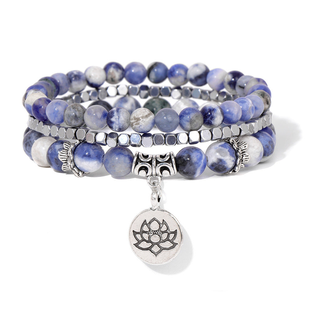 Natural Stone Beads Bracelet Female Lotus Pendant