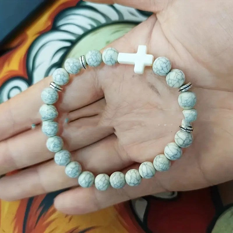Bohemian Natural Stone Turquoise Cross Beads Bracelet