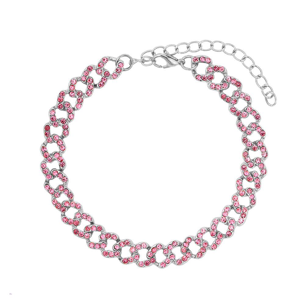 Tobillera de cadena cubana con accesorios de mariposa de diamantes completos con personalidad