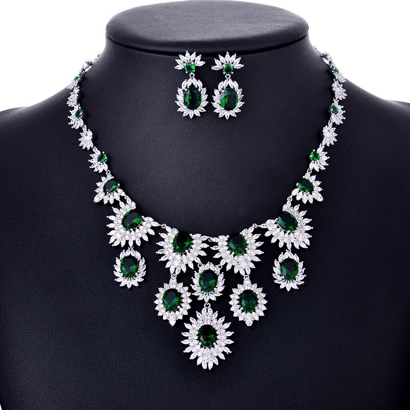 Schmuck Bunte Zirkon Ohrringe Halskette Set Braut Hochzeit Schmuck Accessoires