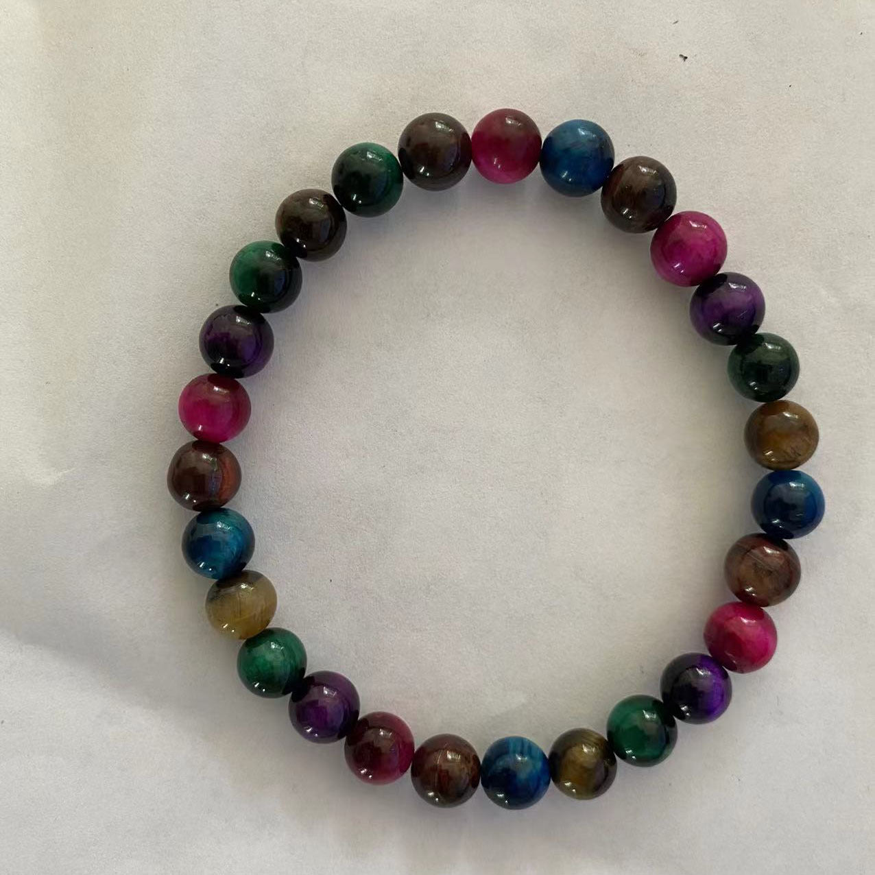 Pulsera elástica de ojo de tigre verde natural con cuentas