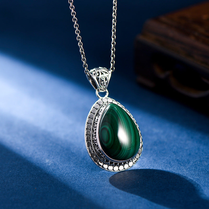 Retro Grüner Anhänger Damen S925 Silber Tropfenförmig