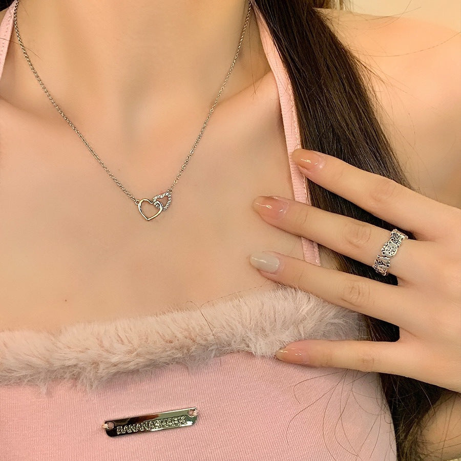 Ring Schnalle Herz Schlüsselbein Kette Damen Anhänger Halskette