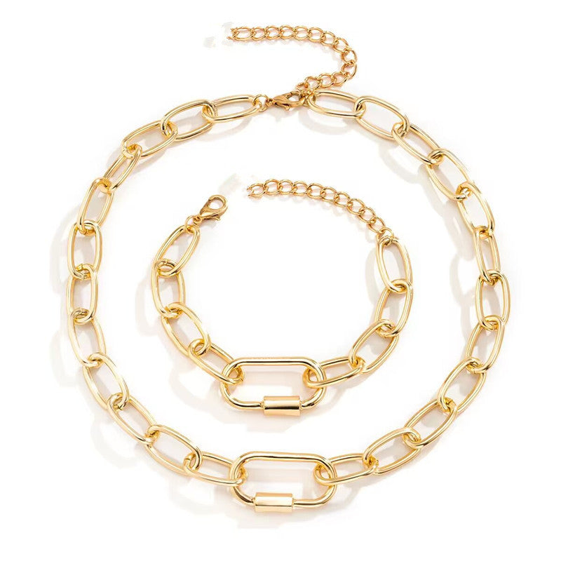 Einfaches Kreuz Dicke Kette Halskette Armband Set Damen