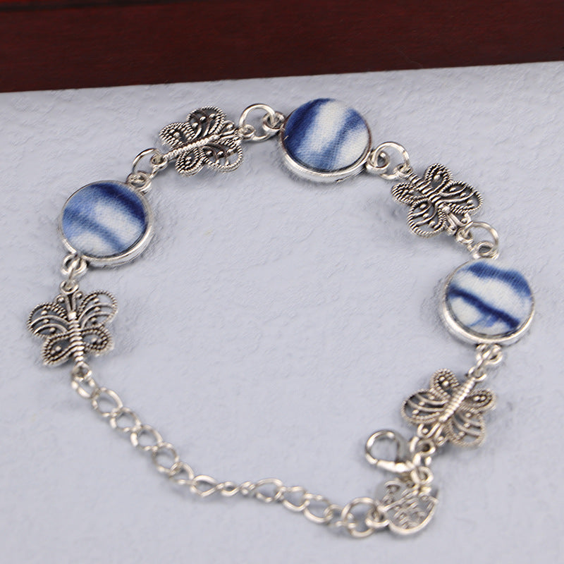 Ethnic Blue Dyed Tie-dye Bracelet Hand-stitched