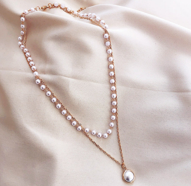 Mode einfache Kette Perlen Mehrschichtige Halskette Perlenanhänger Halskette Sommerschmuck