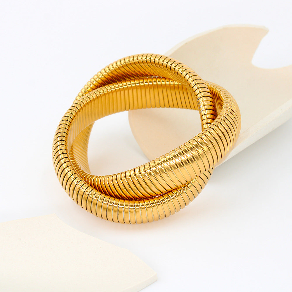 Edelstahl Elastisches Doppelring-Armband Schlangenförmig Titan