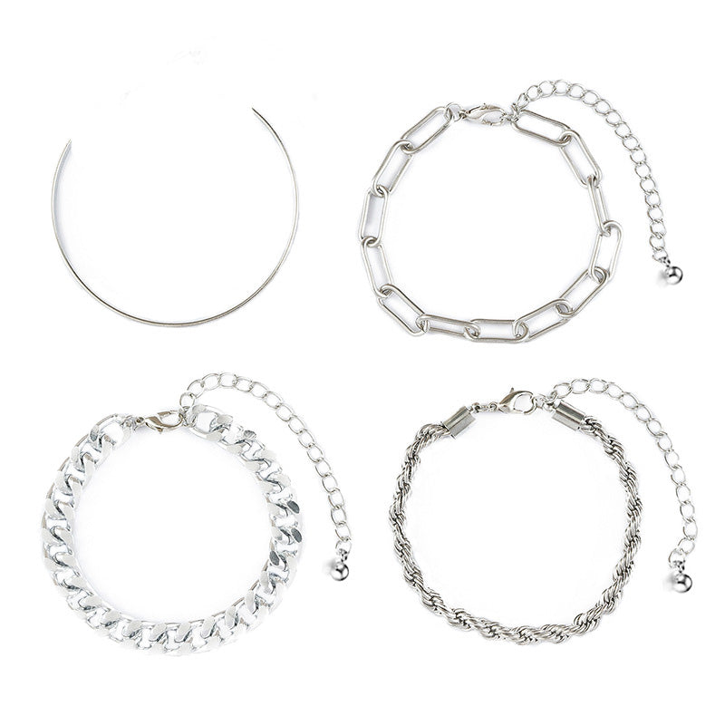 Kubanisches Armband-Set aus Sterlingsilber mit gedrehter Kette für Frauen