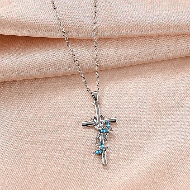 Damenkette Eleganter Schmetterlings-Kreuz-Anhänger