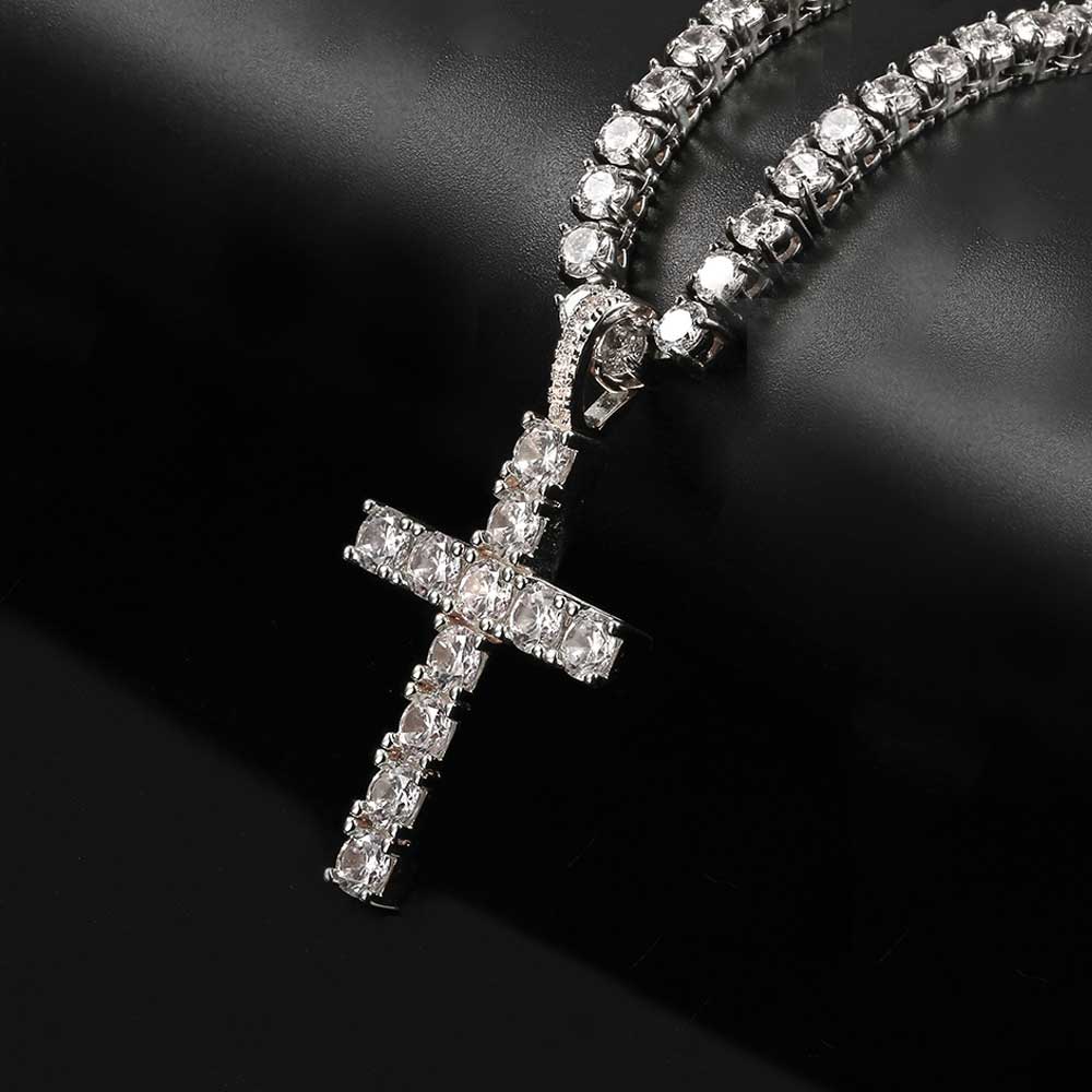 Massiver großer Kreuzanhänger Mikro-besetztes Hip-Hop-Collier