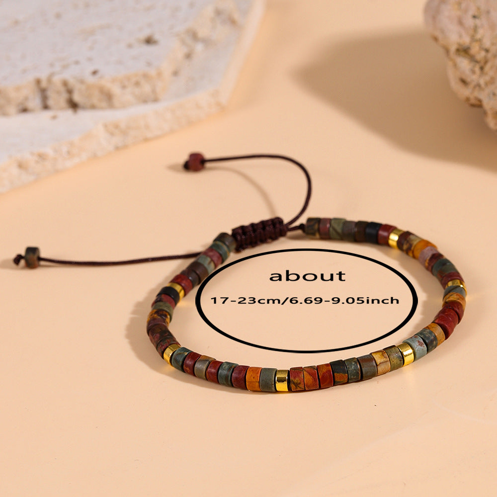 Pulsera redonda de piedra natural Picasso trenzada con cuerda ajustable
