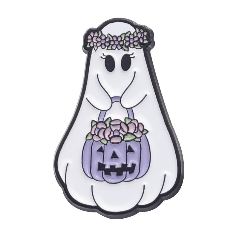 Broche de metal con forma de fantasma bonito de Halloween, accesorios de dibujos animados