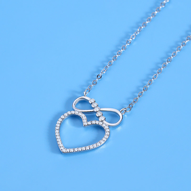Heart-shaped Bow Zircon Pendant Clavicle Chain Jewelry Necklace