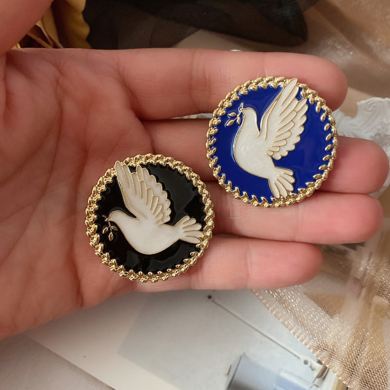 Broche de Esmalte en Gota de Aceite Paloma de la Paz Literatura Vintage para Mujer