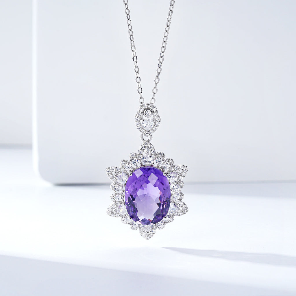 Geometrischer Denier Amethyst Anhänger Sterlingsilber Natürlicher Edelstein Schlüsselbeinkette Temperament Halskette