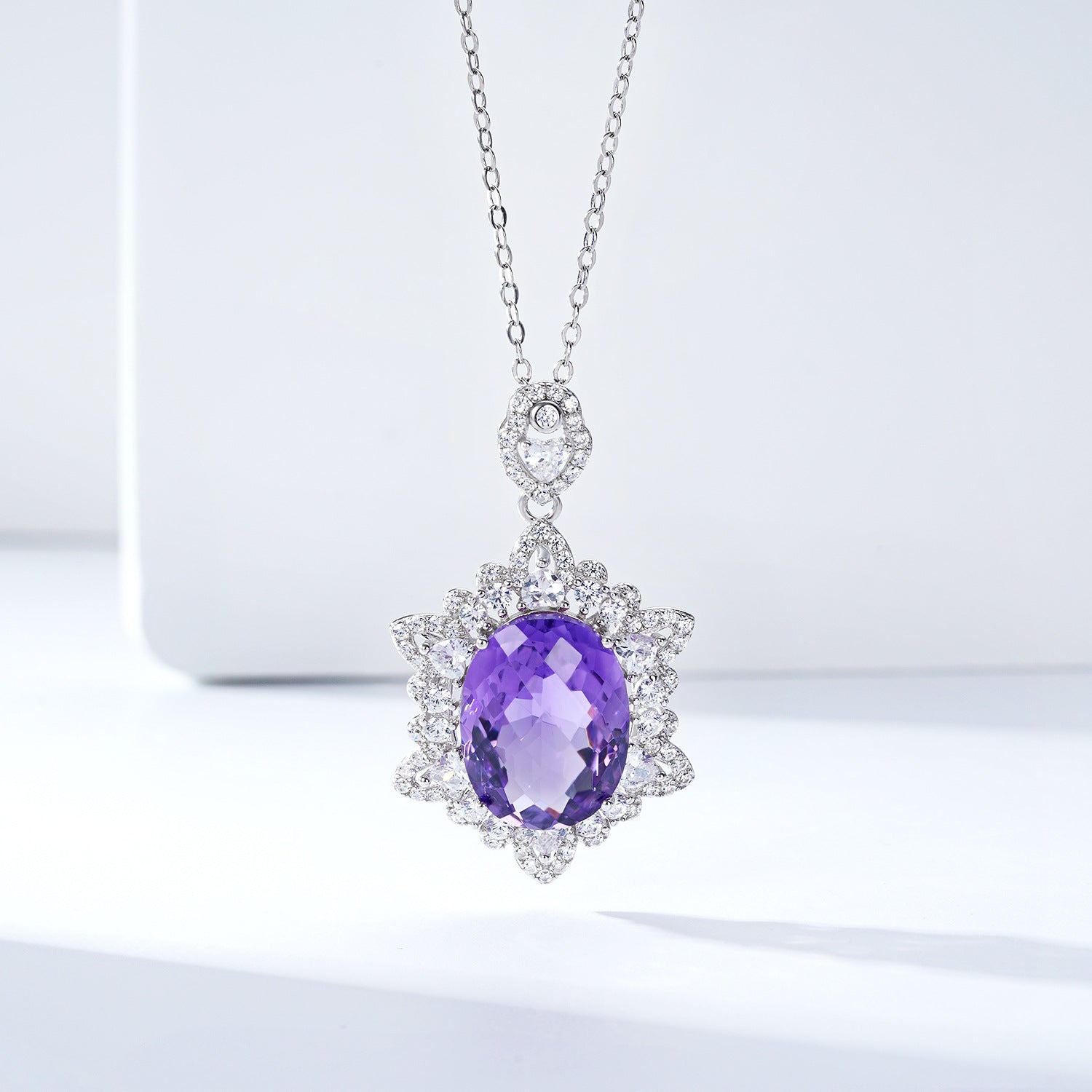 Geometrischer Denier Amethyst Anhänger Sterlingsilber Natürlicher Edelstein Schlüsselbeinkette Temperament Halskette