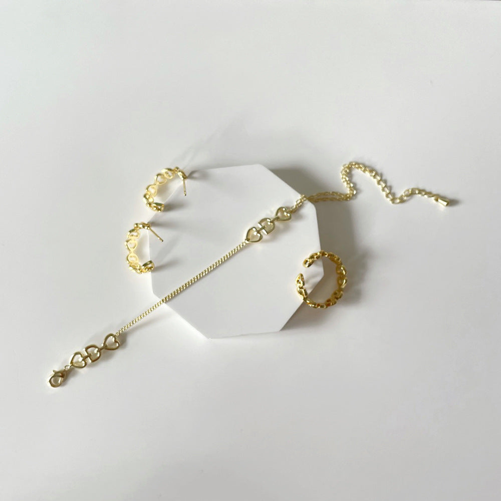 Minimalistischer Liebesbrief-D-Ohrring-Ring-Armband