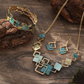 Conjunto de pendientes, pulsera y collar de cuadrados geométricos en pintura al óleo de color