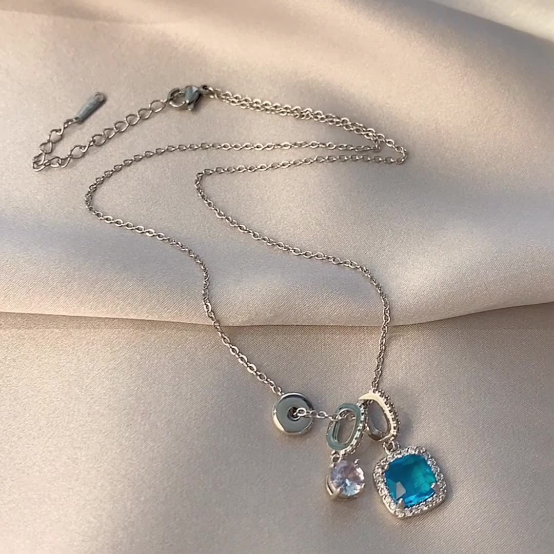 Damen super glänzende blaue Zirkon-Halskette Nische High-End Schlüsselbeinkette