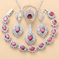 Inlaid Gemstone Pendant Earrings Necklace And Ring For Women 4 PCs Set
