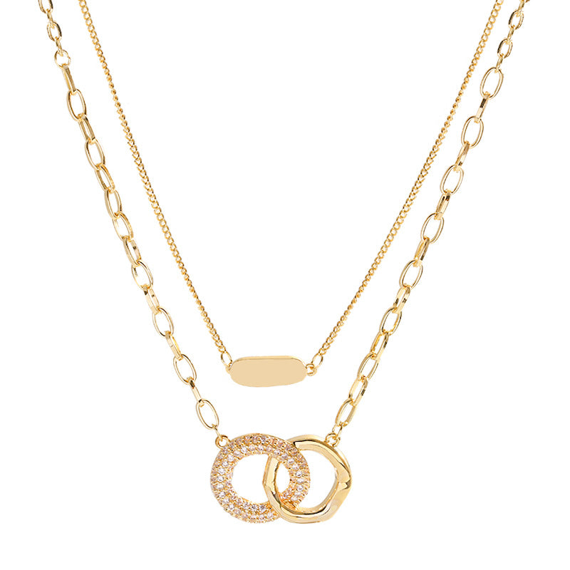 Collar de doble capa versátil con dos anillos para mujer