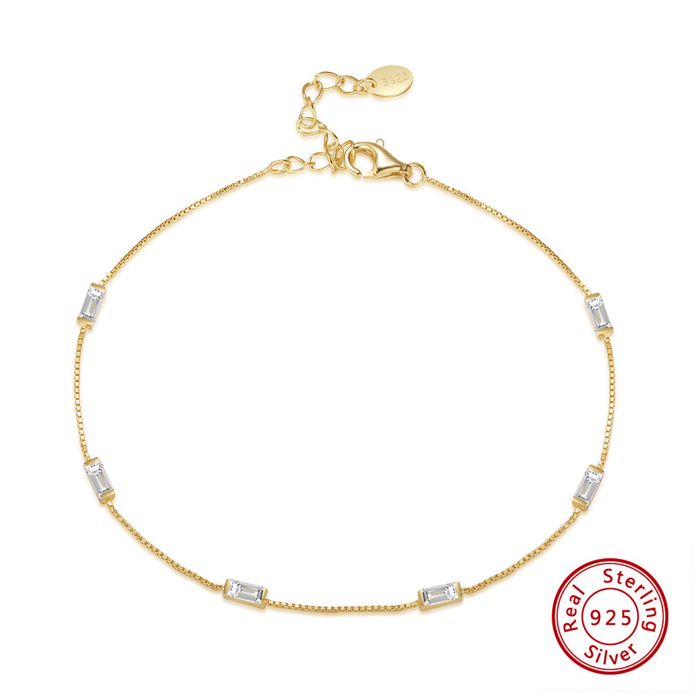 Silver Bracelet Square White Zirconium Bracelet Extension Chain