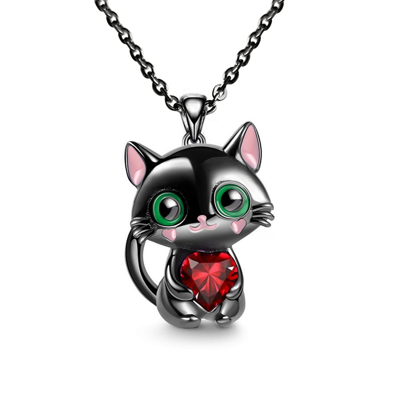 Collar de gato negro con colgante de gatito de corazón de diamantes de imitación rojos, azules, morados y blancos para suéter
