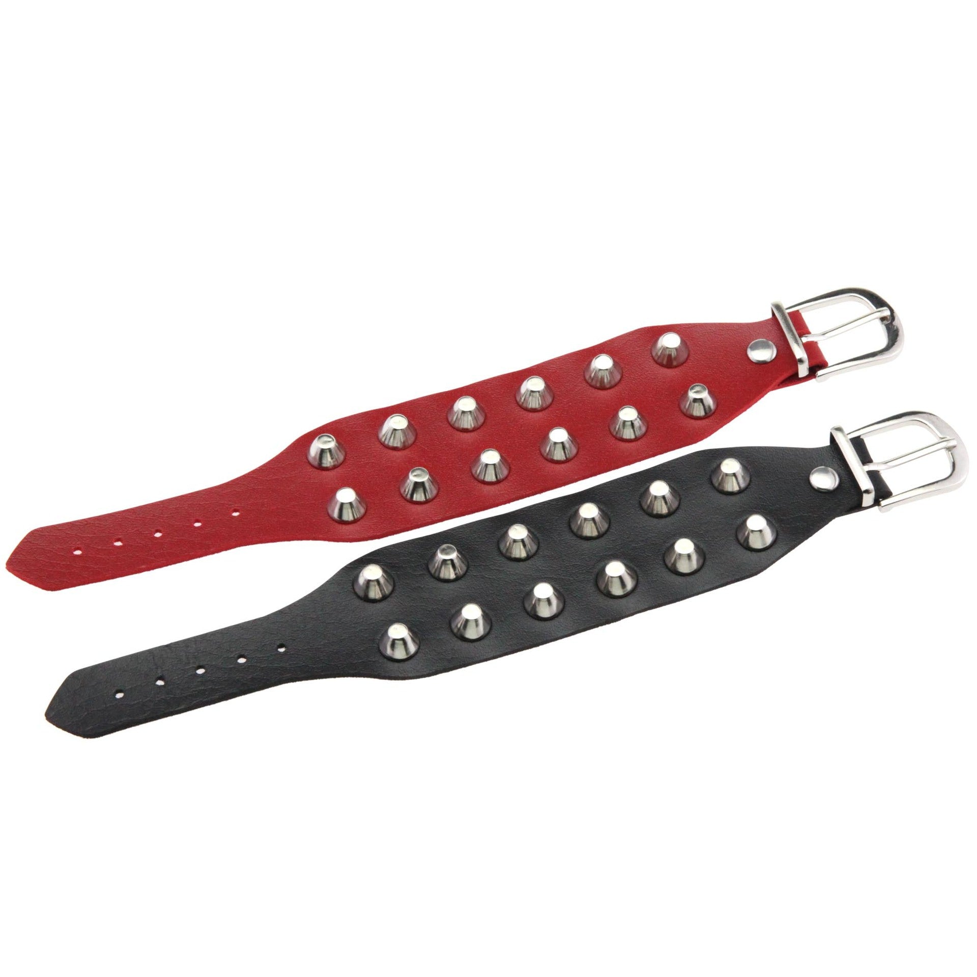 Metal Rock Double Row Flat Rivet Bracelet PU Bracelet