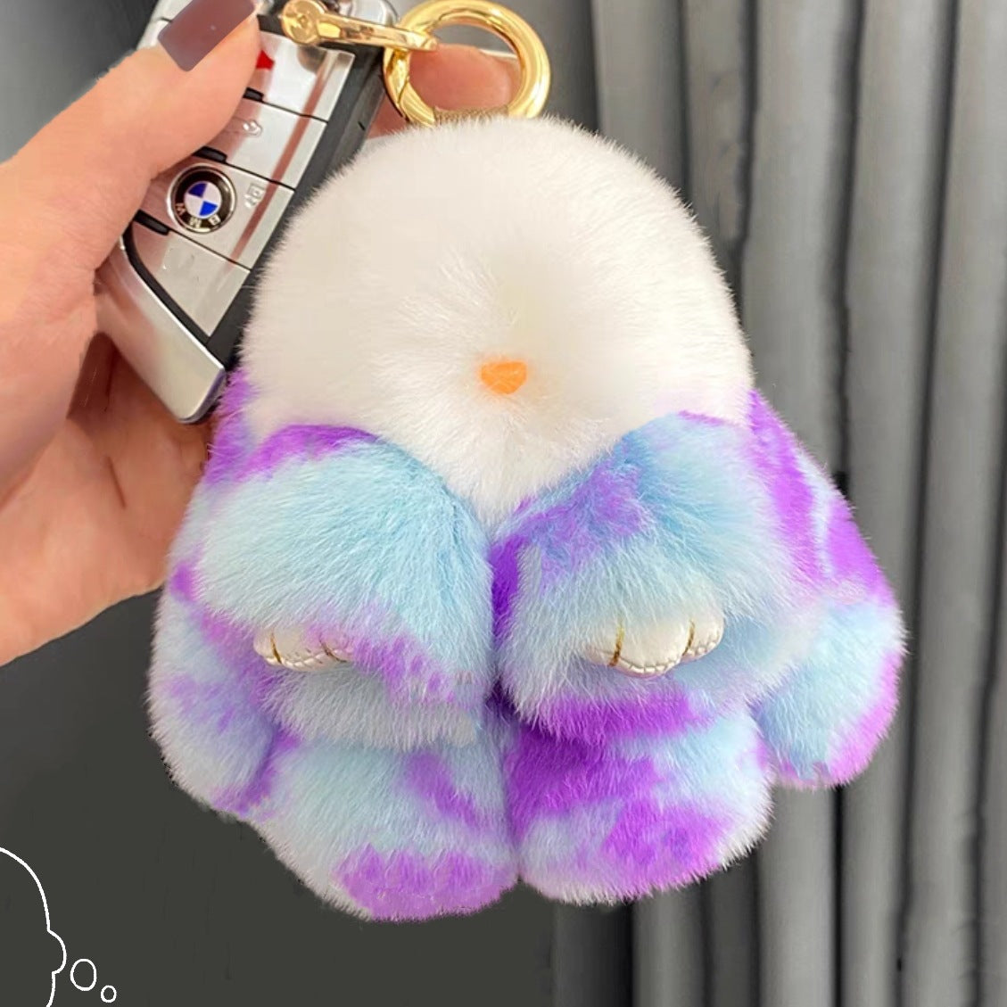 Llavero de Peluche con Colgante de Piel de Conejo
