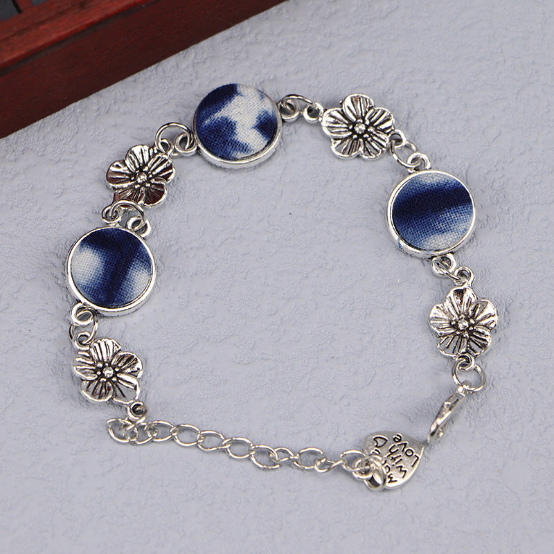 Ethnic Blue Dyed Tie-dye Bracelet Hand-stitched