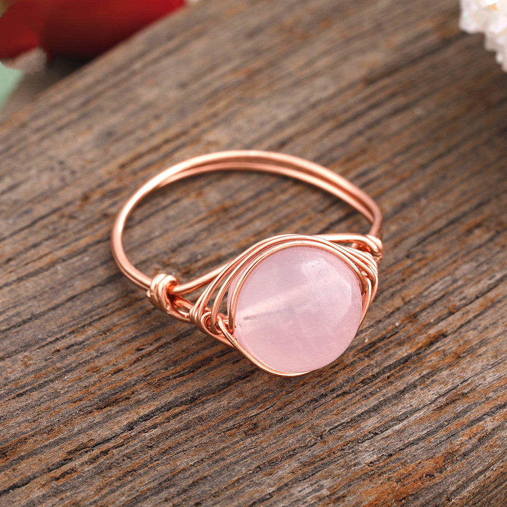 Anillo hecho a mano con una sola cuenta de piedra, joyería para damas