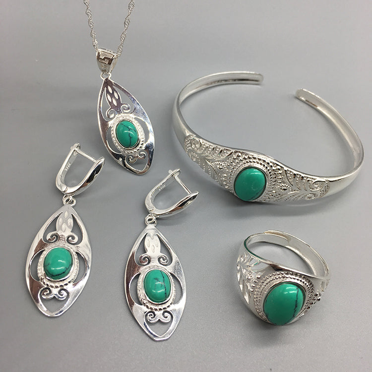 Ethnisch mongolisches Silberschmuckset Armband Vierteiliges Set