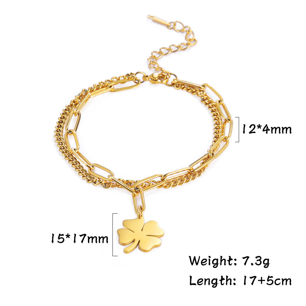 Damenarmband aus Edelstahl mit klassischem vierblättrigem Kleeblatt-Anhänger