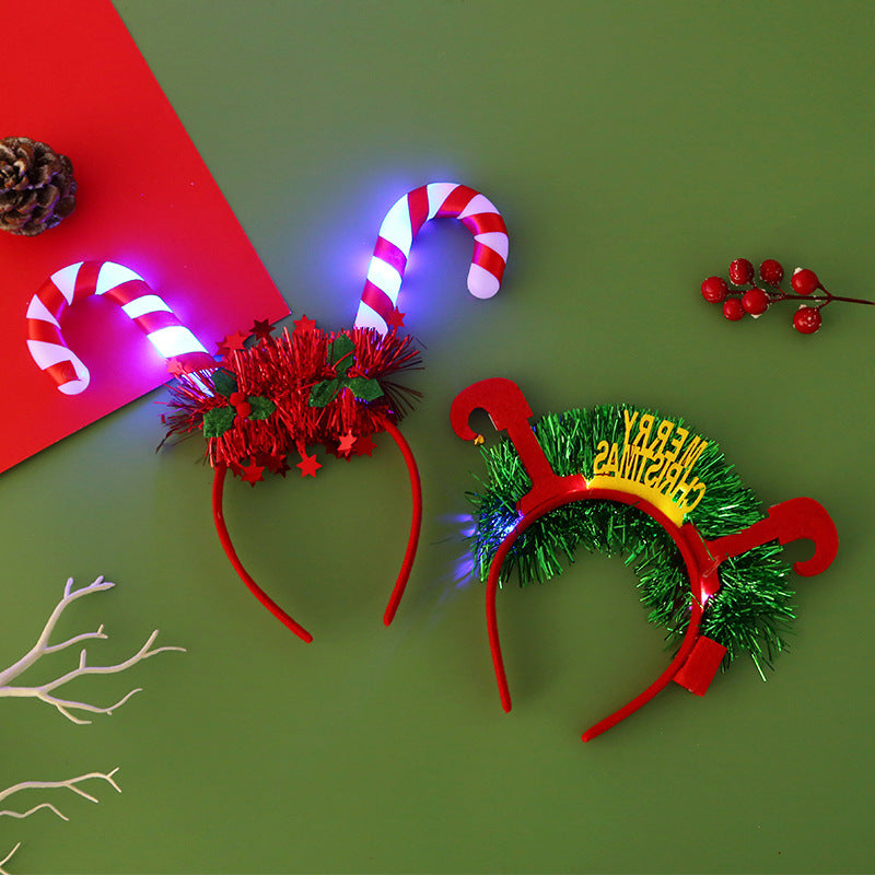 IPC Weihnachtshaarband Leuchtendes Stirnband Weihnachtsbaum Schneeflocke Haarband Hirschhorn Leuchtendes Blinkendes Kopfstück Frohe Weihnachten Geschenk