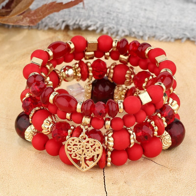 Pulsera multinevel con cristales en forma de corazón y estilo nacional bohemio