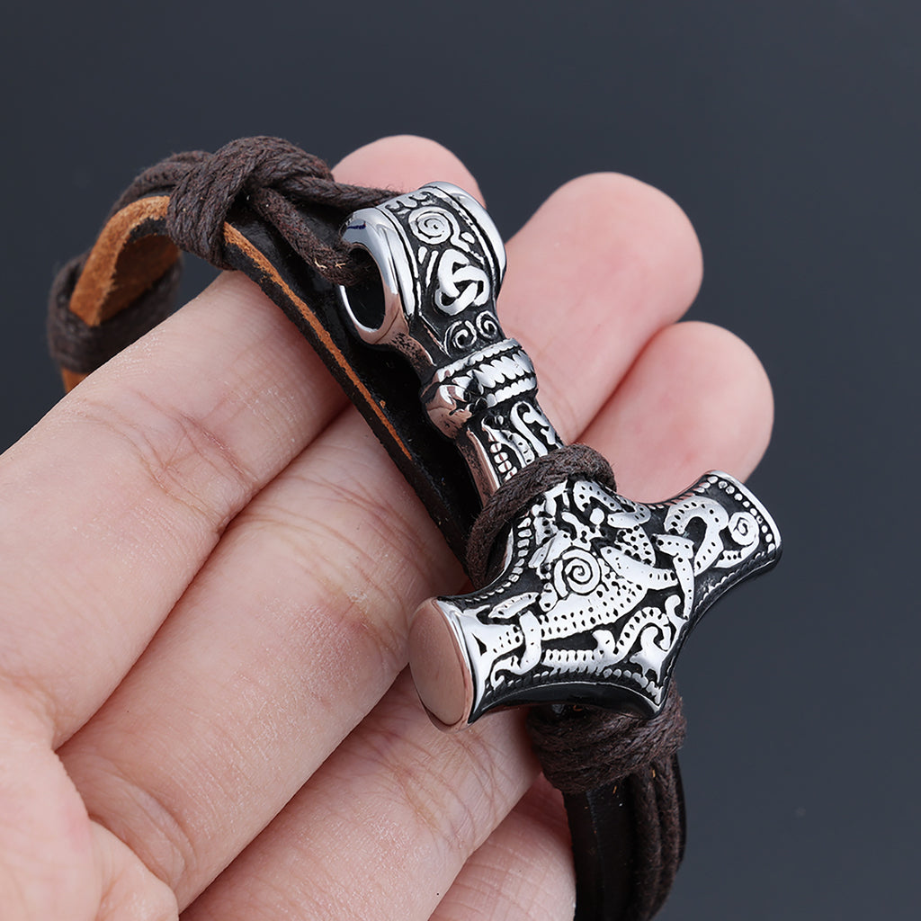Pulsera de cordón de cuero de estilo retro de acero inoxidable