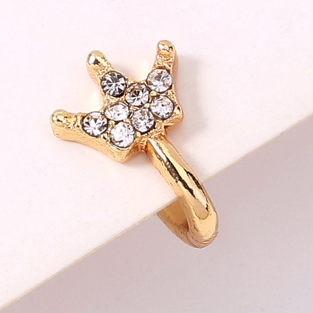 Anillo de nariz de diamantes de imitación dorados, anillo de nariz de diamantes de imitación de mini corona, clip de nariz de corona de perforación