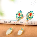 Pendientes de flor de plata S925 con incrustaciones de jade blanco Hetian