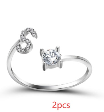 Nuevo Diseño Anillo Ajustable con Letra Inicial 26 Joyería de Moda para Mujeres Joyería Simple y Elegante