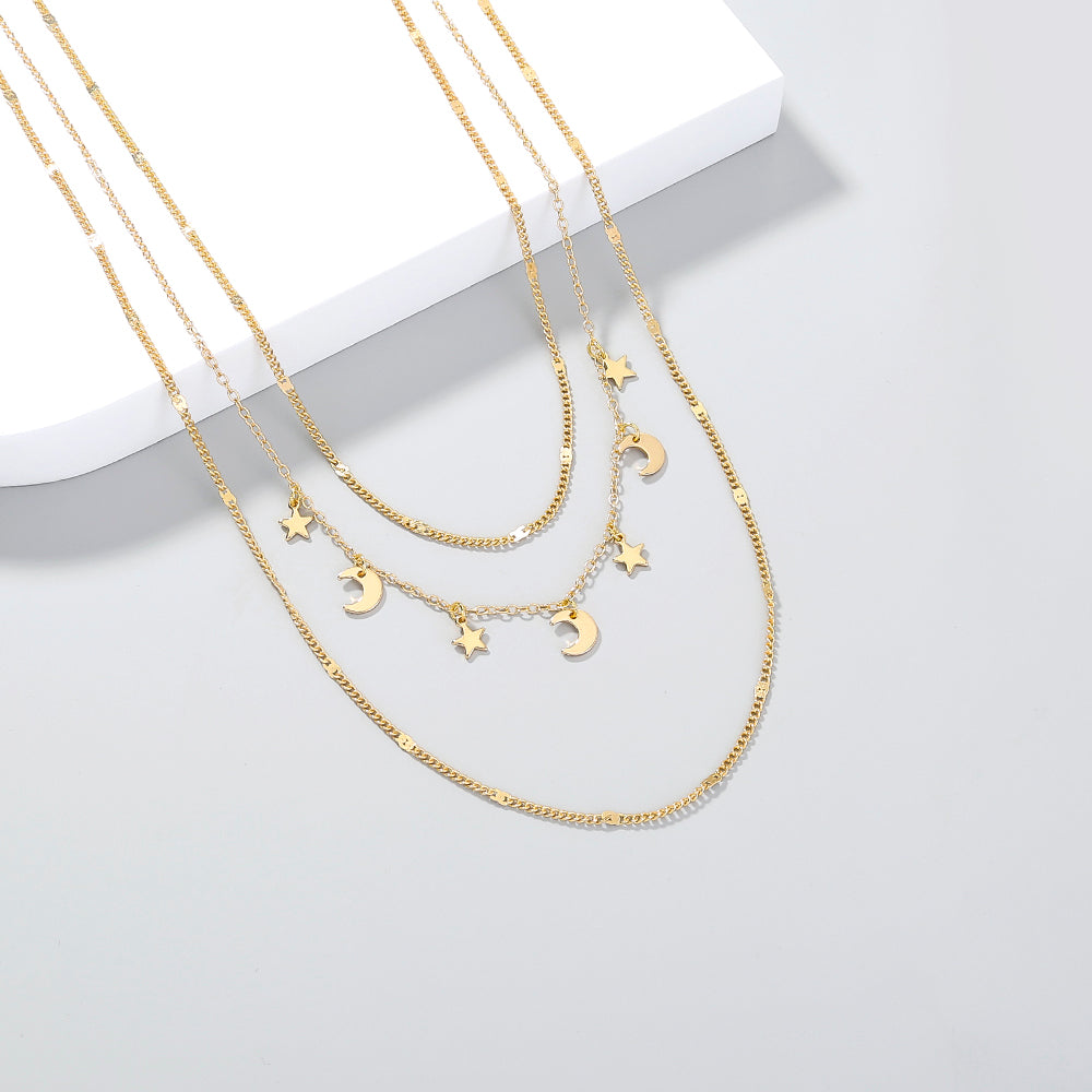 Personality, stars, Moon, multiple necklaces