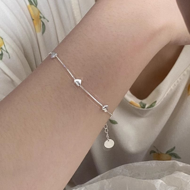 S925 Pulsera de plata esterlina con corazón amoroso para mujer, estilo Mori, dulce temperamento