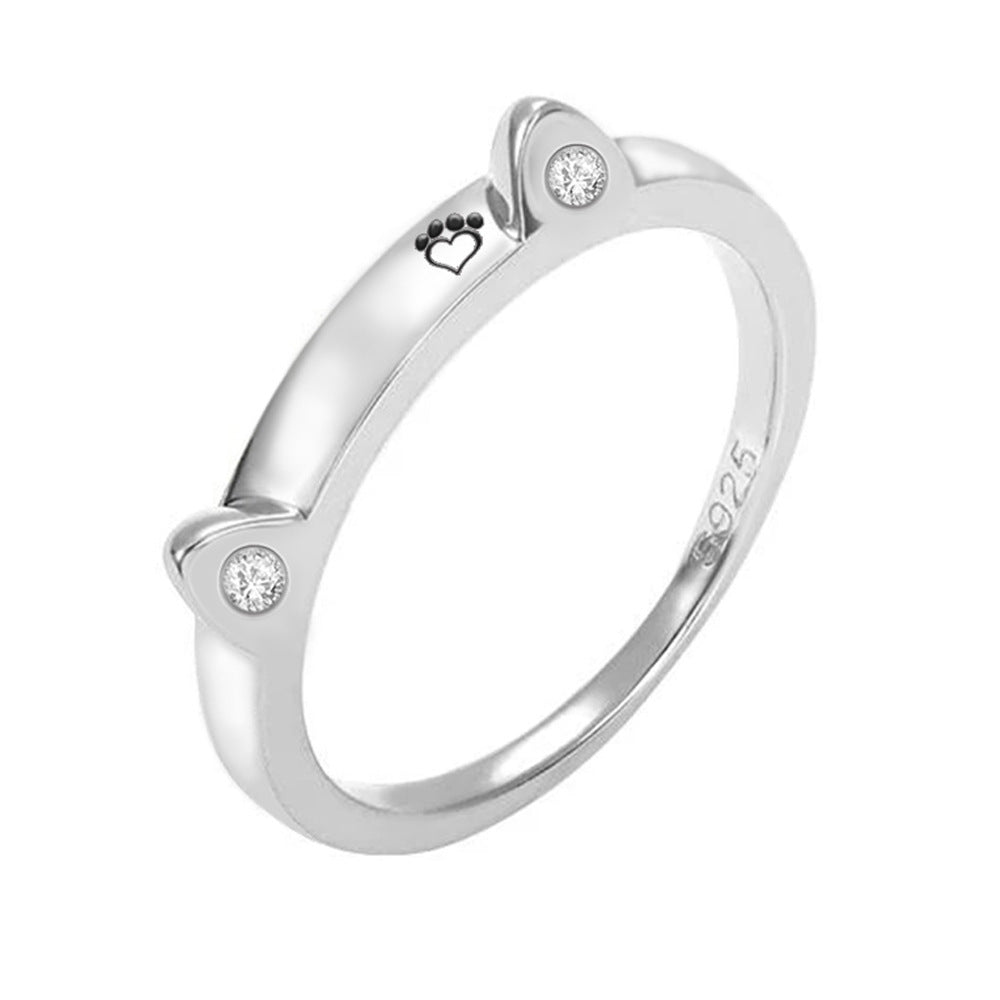 Versilberter Diamant-Knochenring mit Haustiernamen, personalisiert
