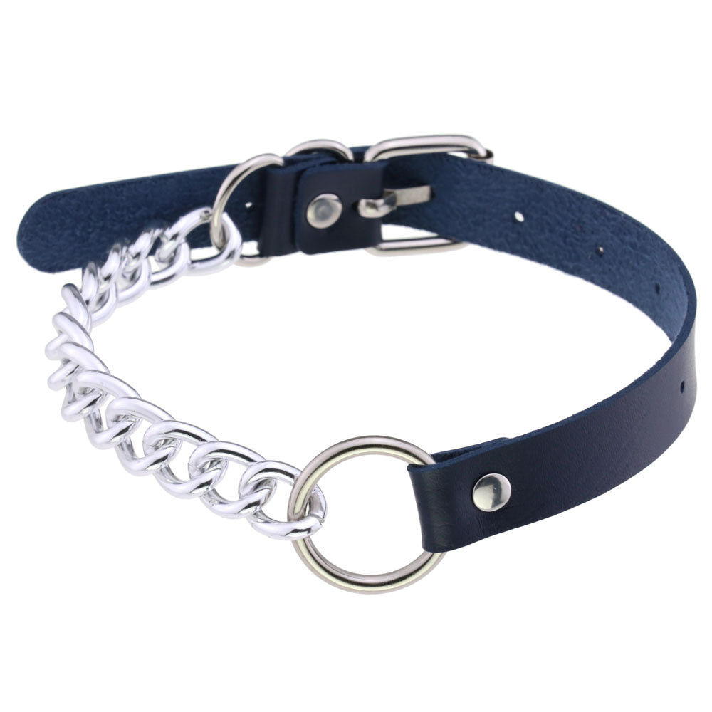 Collar gargantilla de cuero con aro y anilla en O